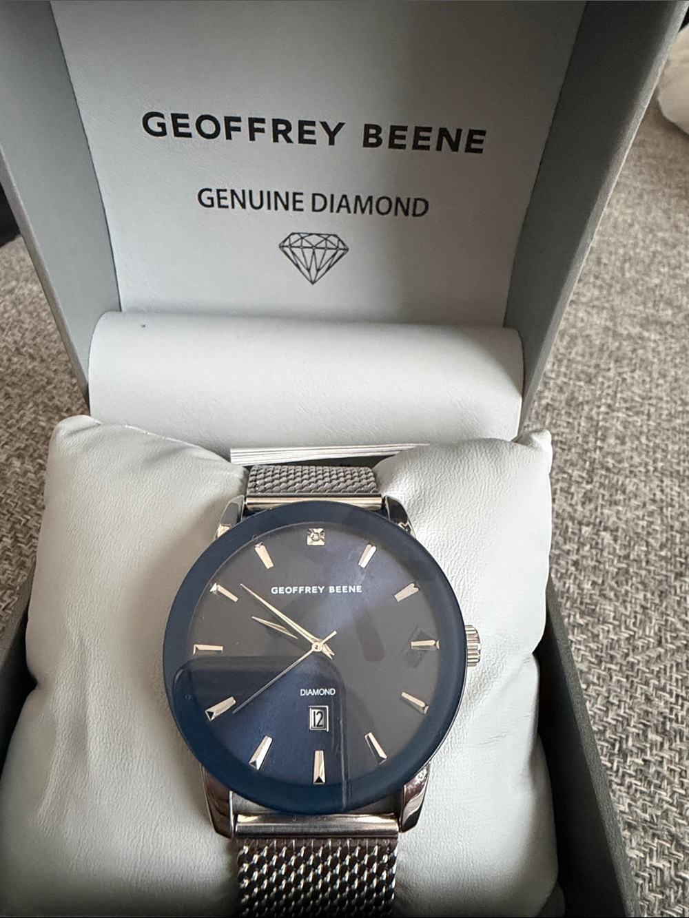 Geoffrey Beene Men's Blue Dial Silver Mesh Bracelet Watch